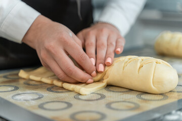 chef making a pie in the kitchen