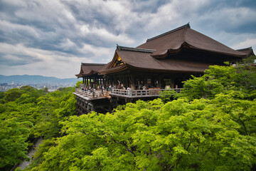 A scenic view of the Kiyomizu Temple with fresh green.   Kyoto Japan
