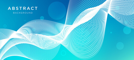 Vector wave lines flowing dynamic in white isolated on blue background	
