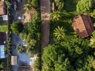 Small village in the middle of nature, Mata Atlantica, Bahia, Brazil - aerial drone view
