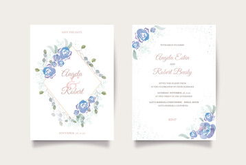Watercolor blue roses wedding invitation template