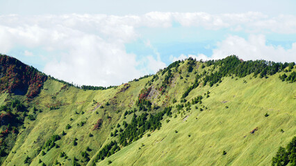 Naklejka premium 望遠レンズで撮られた秋の山