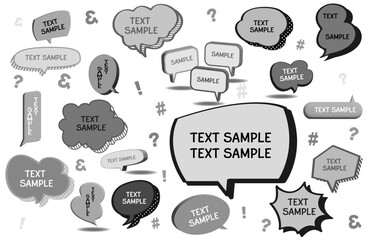 立体吹き出しフレームセット　モノクロ