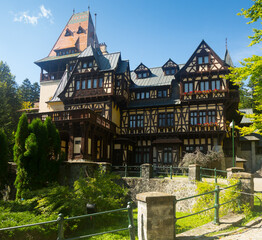 Famous Pelisor Castle, part of palace complex with Peles Castle, Sinaia, Romania