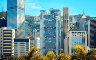 Fototapeta premium Modern office building close up in Hong Kong