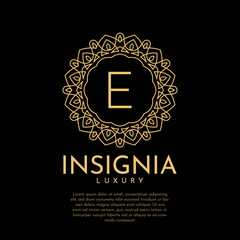 letter E luxurious insignia circle decorative lace vector logo design