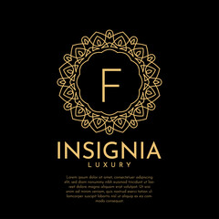 letter F luxurious insignia circle decorative lace vector logo design