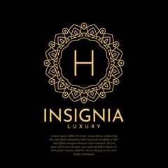 letter H luxurious insignia circle decorative lace vector logo design
