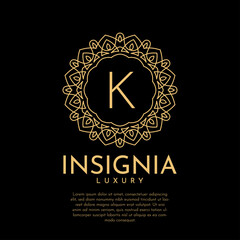 letter K luxurious insignia circle decorative lace vector logo design