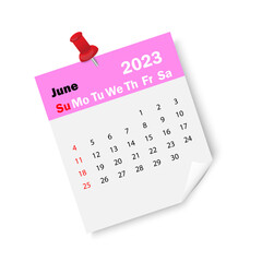 Raspberry calendar june 2023 with pin. Calendar reminder 2023. Business plan schedule. Vector illustration. stock image.