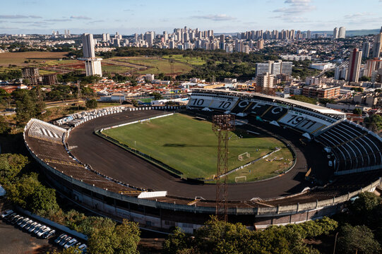 Ribeirão Preto São Paulo Brasil - May 19 2022: Aerial image of the stadium Doutor Francisco de Palma Travassos, Comercial F.C.