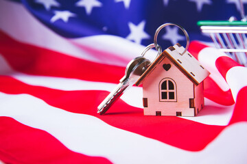 Buying real estate in the USA. American house keys. Moving to new york.