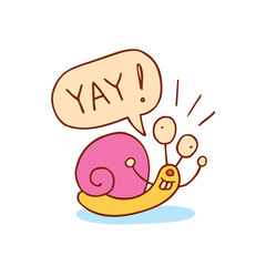 YAY - cute snail character is expressing joy, approval, excitement or happiness