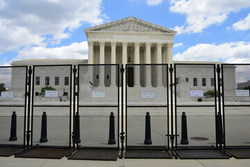 Security fencing surrounds the U.S. Supreme Court building on Capitol Hill in Washington, DC.