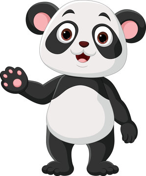 Cartoon cute little panda waving hand