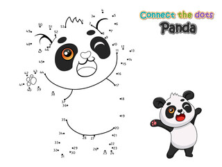 Connect the dots and draw cute cartoon Panda. Educational game for kids. Vector Illustration with cartoon animal characters