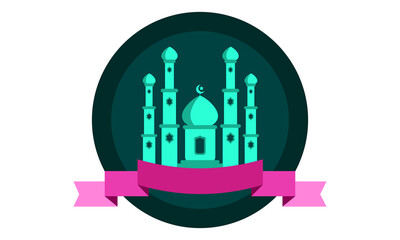Mosque background with ribbon copy space vector template for ramadan themed poster or banner design element, or other muslim rrelated graphic template