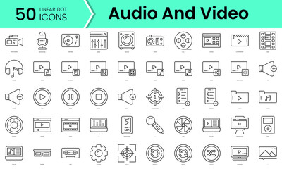 Fototapeta na wymiar Set of audio and video icons. Line art style icons bundle. vector illustration