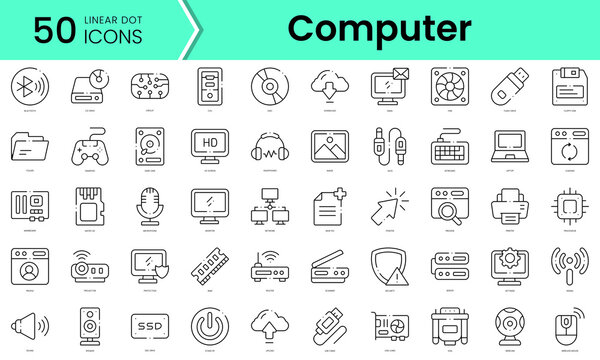 Set of computer icons. Line art style icons bundle. vector illustration
