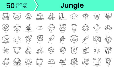 Obraz na płótnie Canvas Set of jungle icons. Line art style icons bundle. vector illustration