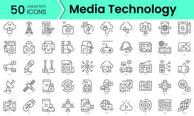 Fototapeta na wymiar Set of media technology icons. Line art style icons bundle. vector illustration