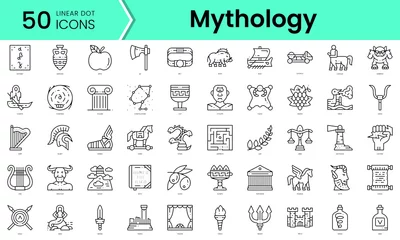 Tuinposter Set of mythology icons. Line art style icons bundle. vector illustration © IconKitty 