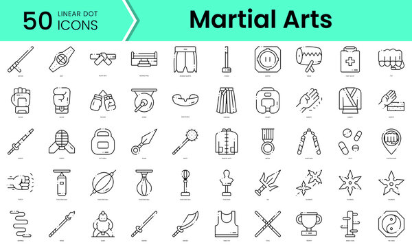Set of martial arts icons. Line art style icons bundle. vector illustration