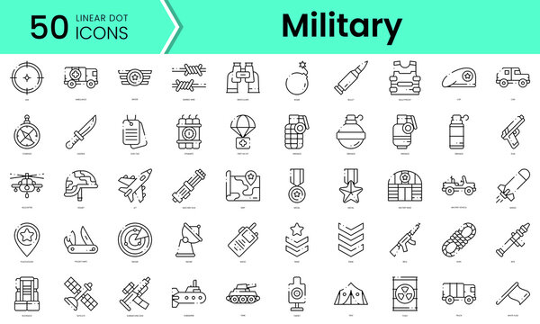 Set of military icons. Line art style icons bundle. vector illustration