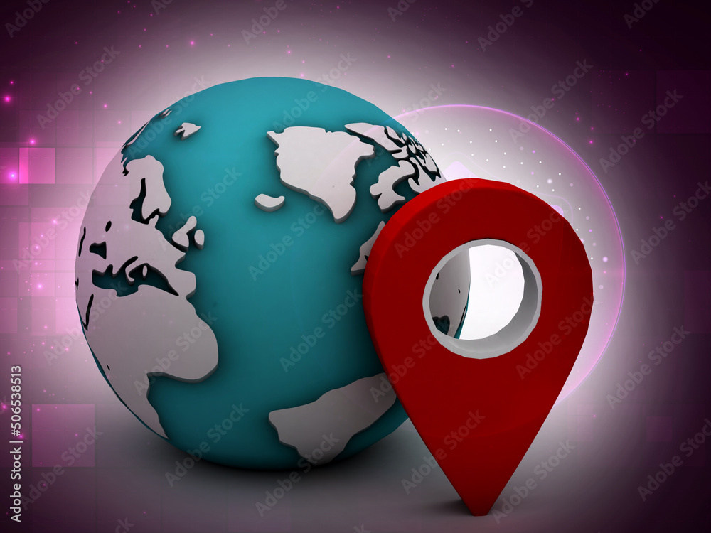 Poster 3d rendering earth with map pointer