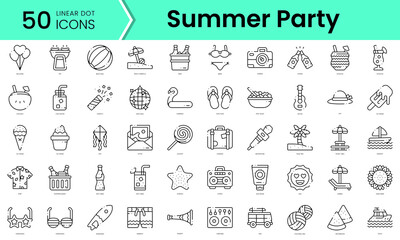 Set of summer party icons. Line art style icons bundle. vector illustration