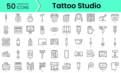 Fototapeta na wymiar Set of tattoo studio icons. Line art style icons bundle. vector illustration