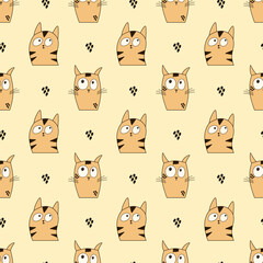 Obraz na płótnie Canvas Cute cats seamless pattern. Vector background with sweet kitten faces. Design for textile,paper goods,wrapping paper. 