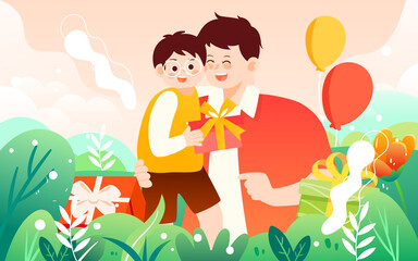 Father's day dad playing with his child, parent-child interaction, vector illustration