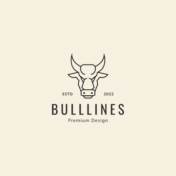 bull head  buffalo animal with hipster line style logo design vector icon illustration