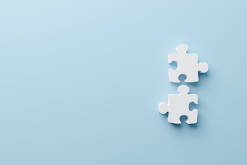 Jigsaw puzzle connecting together. Team business success partnership or teamwork concept. 3d...