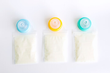 Breast milk storage bag with nipple on white background - 506540567
