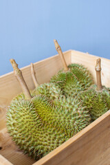 Durian in a wooden crate. Ready for shipping. - 506540587