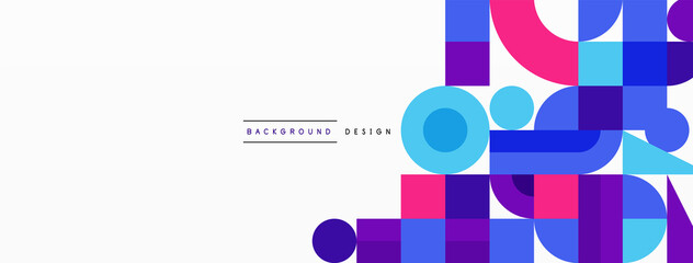 Circle and square geometric background. Round shapes with squares and triangles composition for wallpaper, banner, background or landing