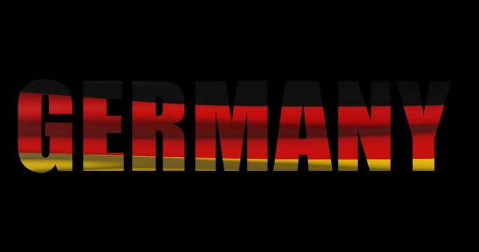 Germany country name with national flag waving. Graphic layover