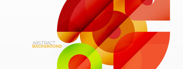 Colorful round shapes, circles and triangles background. Minimal geometric template for wallpaper, banner, presentation