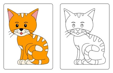 Cute Cartoon Cat Sitting Coloring pages and books for children
