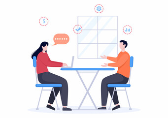 Business Plan Consulting to Financial Analysis, Statistics or Develop for Company Performance in Flat Cartoon Illustration