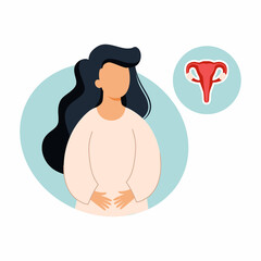 Women health. Pain in uterus. Vector illustration on topic of gynecology.