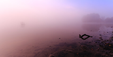 The  foggy morning by the pond in ´south Bohemia in the Czech republic