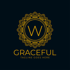 letter W flower graceful circle decoration monogram vector logo design