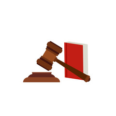 Justice scale, judge's hammer, law book, concept of court judgment to demand justice and punishment.