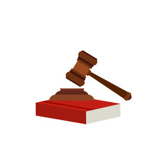 Justice scale, judge's hammer, law book, concept of court judgment to demand justice and punishment.