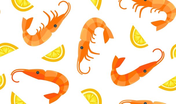Shrimps and lemon slices, seafood pattern print