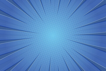 Blank sunbusrt comic background blue color with rays, vector illustration