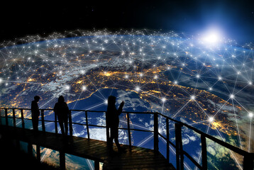 Connected world map social network globalization business communication Technology for Internet...
